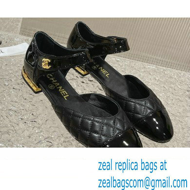 Chanel Lambskin & Patent Calfskin Quilting Mary Janes G38441 Black 2023